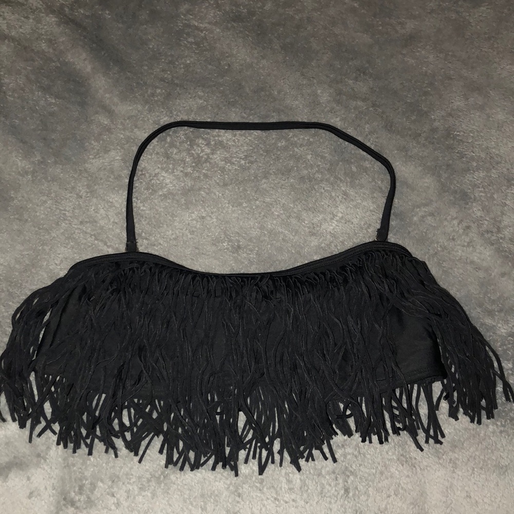 Black fringe bikini top/ removable straps